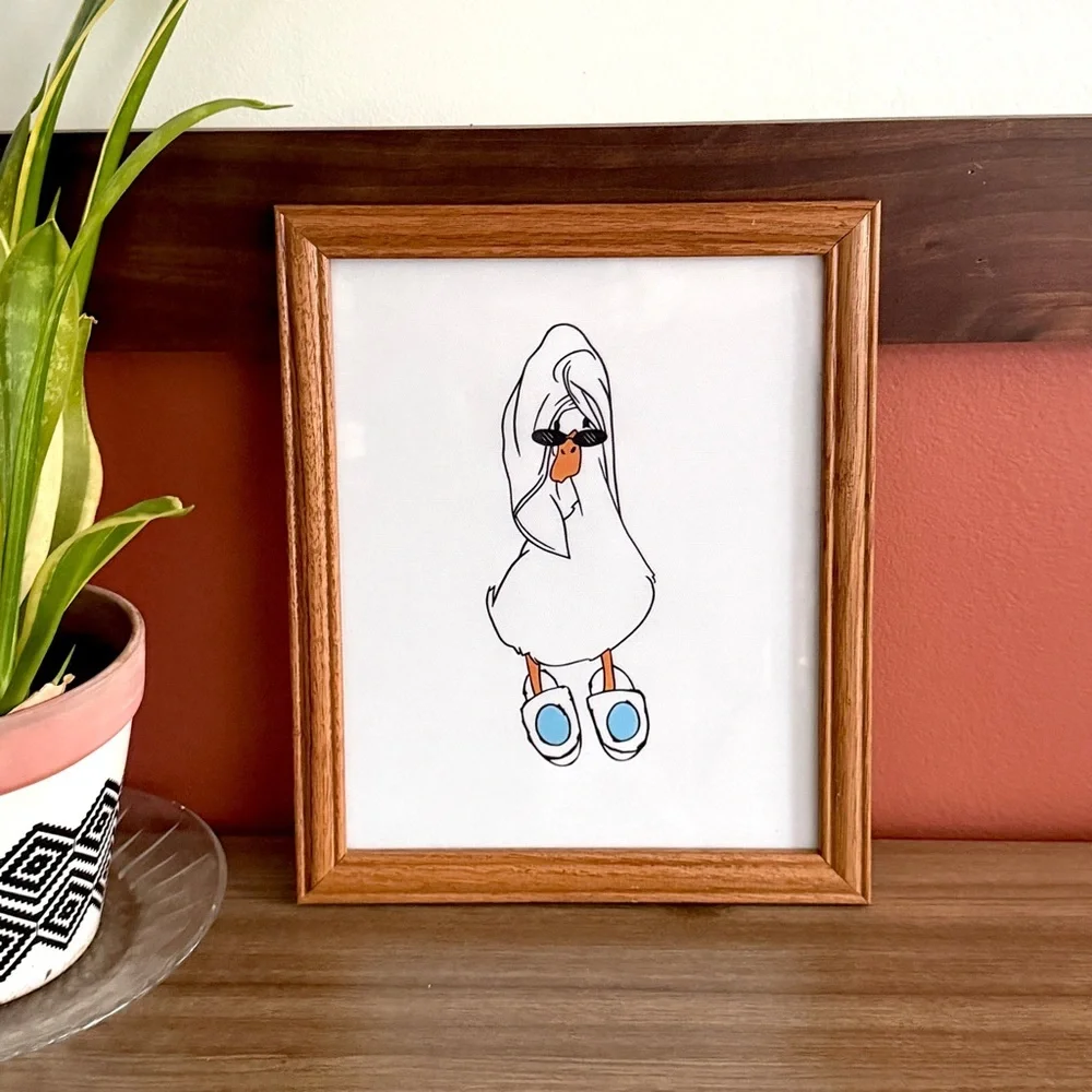 Cool Duck in Slippers & Bath Towel Canvas Art Print Bathroom Frame Wall Art Bird